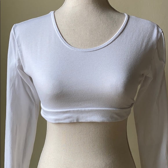 Cropped long sleeved white  cotton top shirt crop - Picture 7 of 8